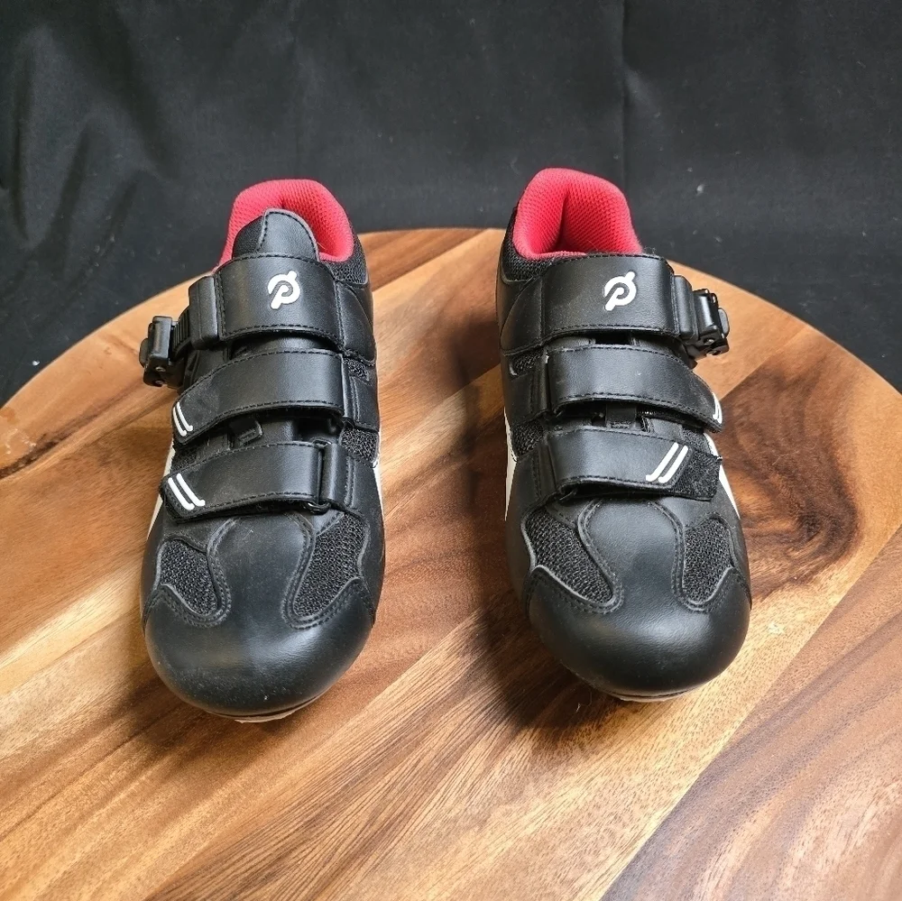 Peleton Spin Bike Size 38 Black With Red Clip Shoes.